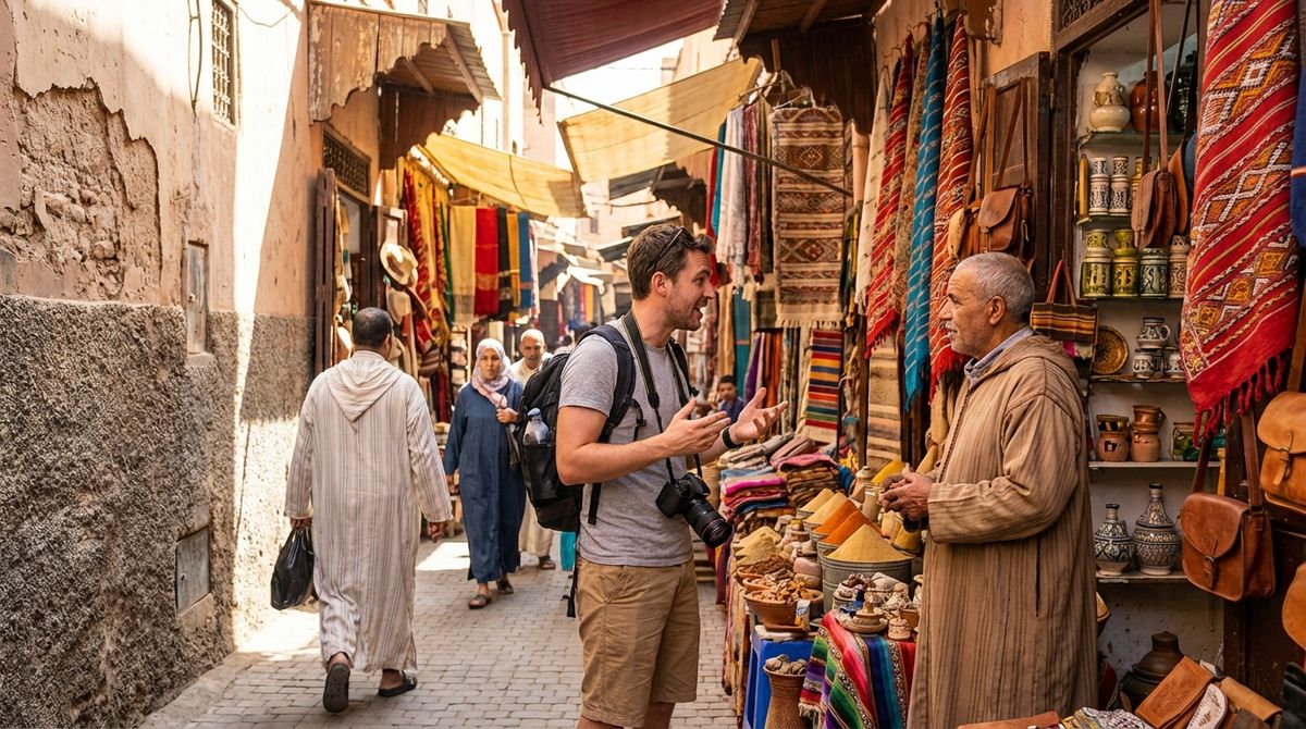 Běžná domluva v Maroku často probíhá kombinací arabštiny, francouzštiny a jednoduché angličtiny