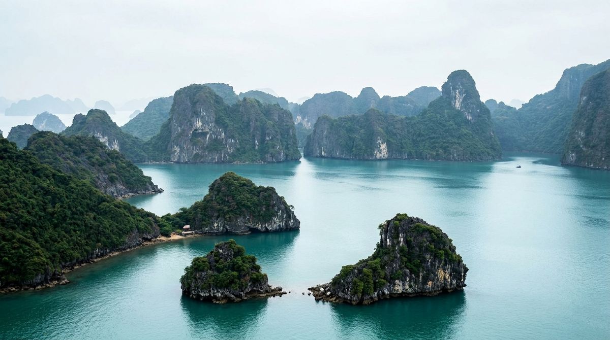 Zátoka Ha Long Bay ukazuje Vietnam jako zemi výrazné a&amp;nbsp;snadno rozpoznatelné krajiny.