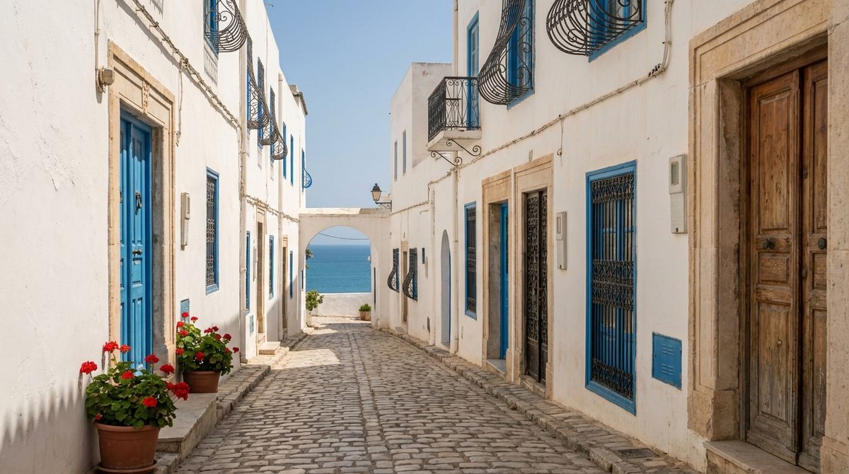 Ikonická vesnice Sidi Bou Said nedaleko Tunisu