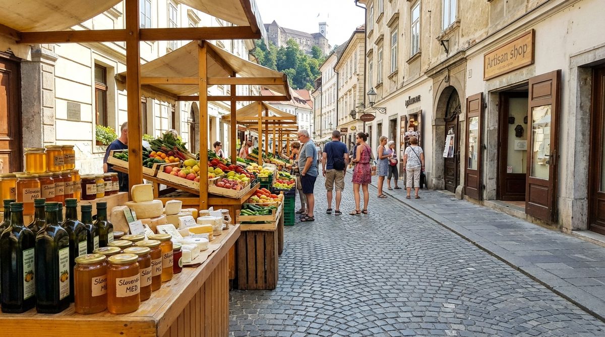 Místní trh a obchůdky patří ve Slovinsku k nejpříjemnějším místům pro nákup regionálních výrobků
