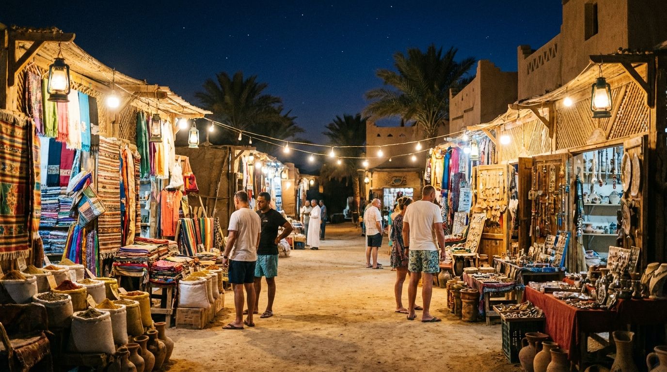 Barevné stánky se suvenýry a koření v letovisku Marsa Alam