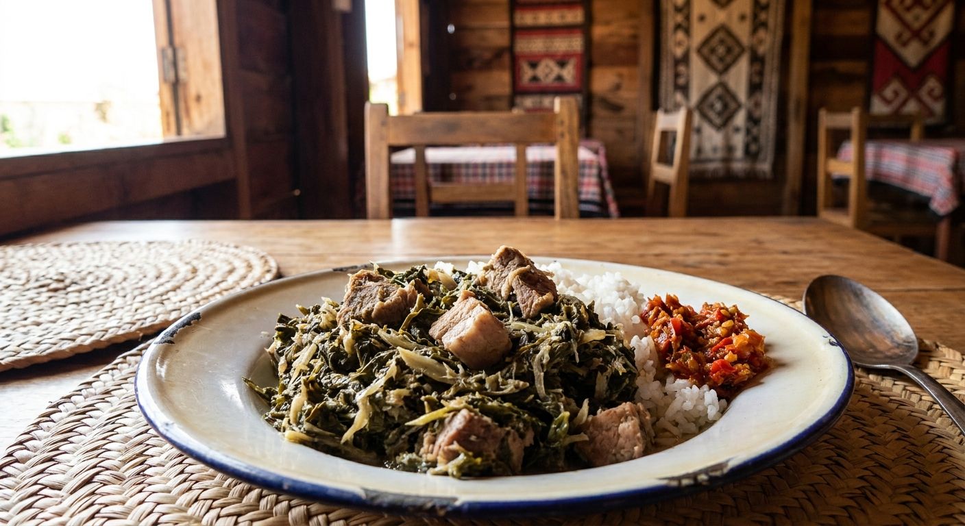 Tradiční madagaskarský pokrm s&nbsp;rýží a&nbsp;masem