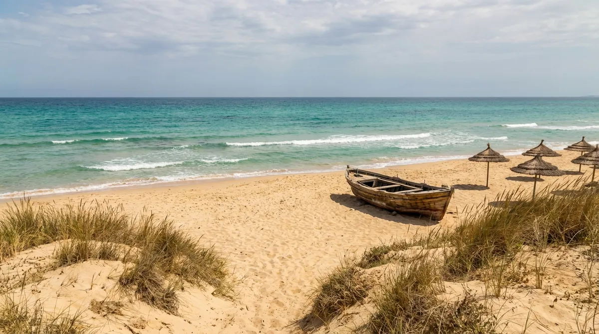 Písečná pláž v Tunisku