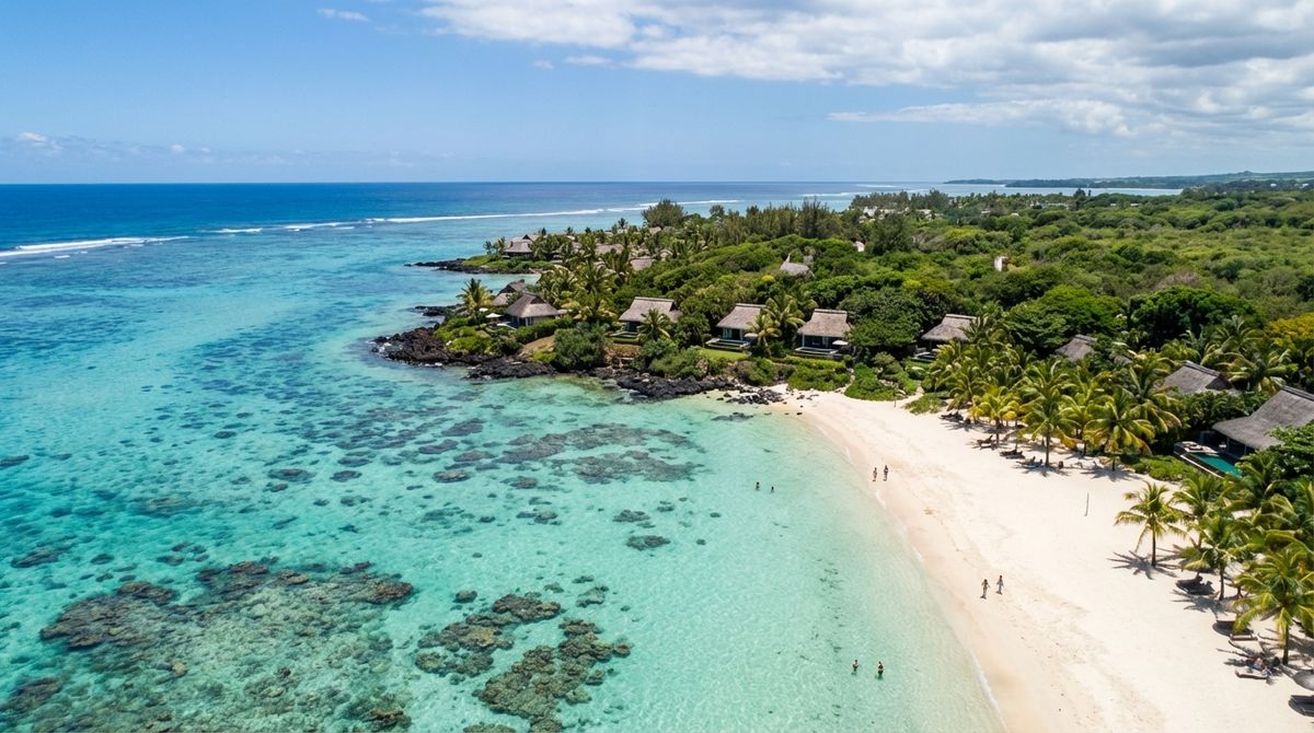 Pobřeží Mauricia s lagunou a tropickou zelení